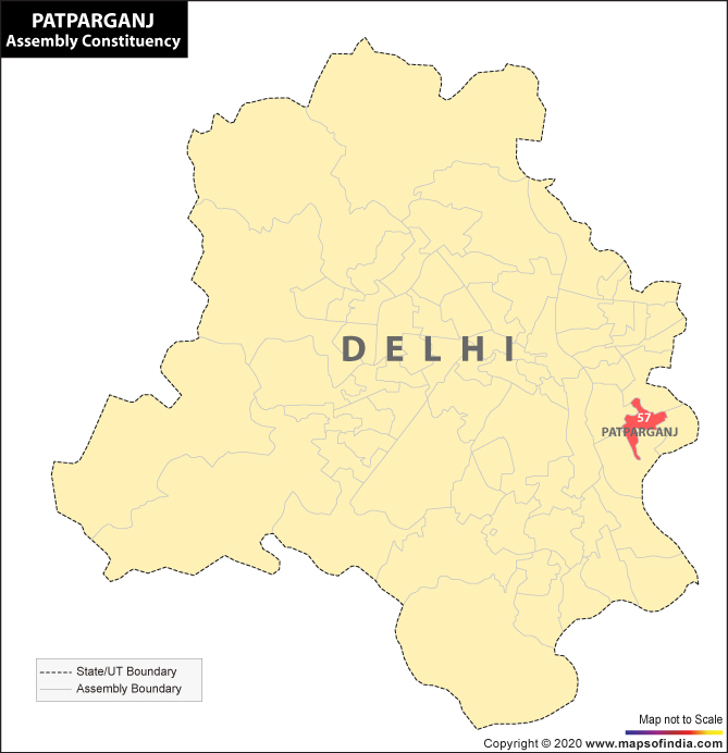 Map of Delhi Showing Location of Patparganj Constituency