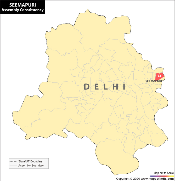 Delhi Map Highlighting Location of Seemapuri Assembly Constituency
