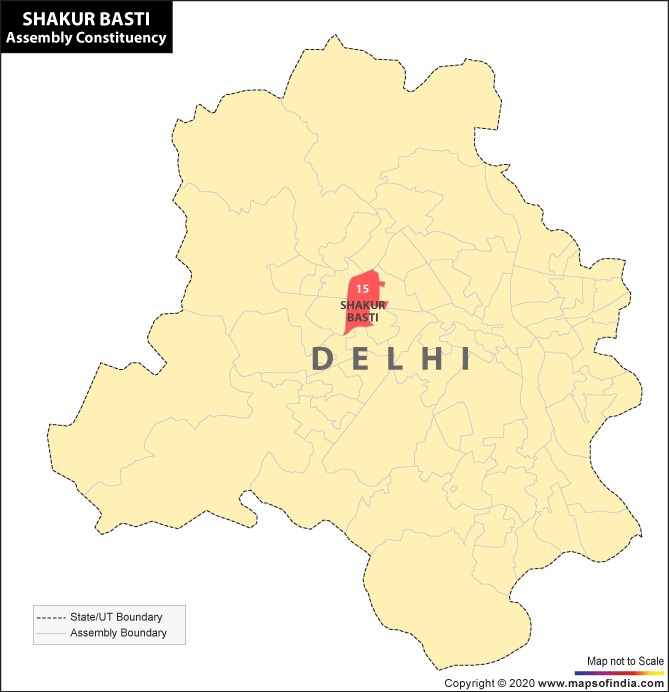 Map of Delhi Showing Location of Shakur Basti Assembly Constituency