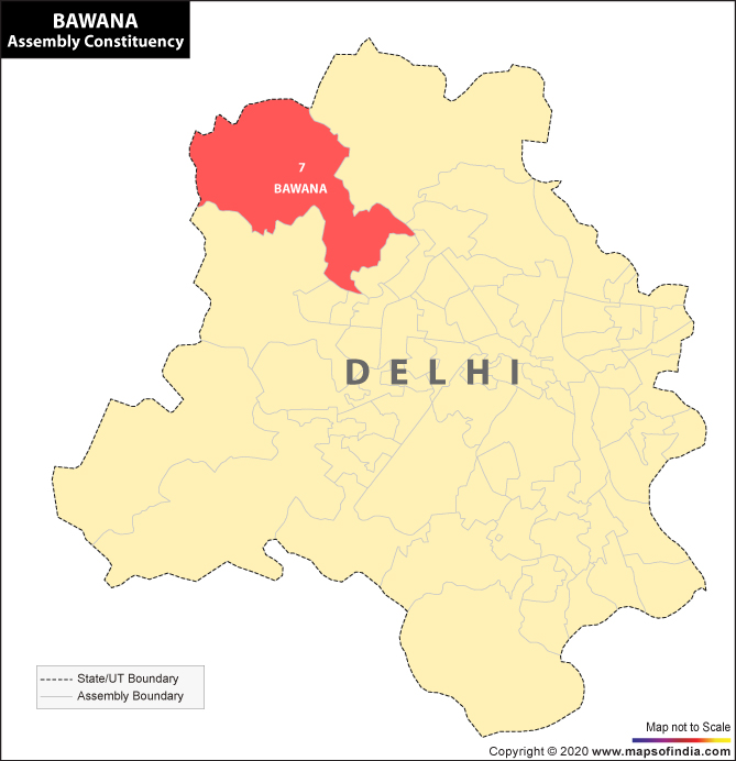 Delhi Map Highlighting Location of Bawana Assembly Constituency