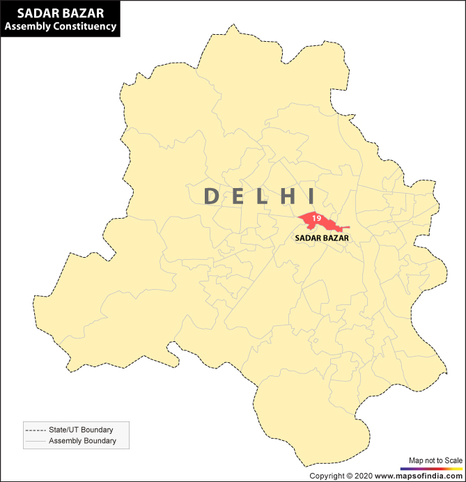 Delhi Map Highlighting Location of Sadar Bazar Assembly Constituency