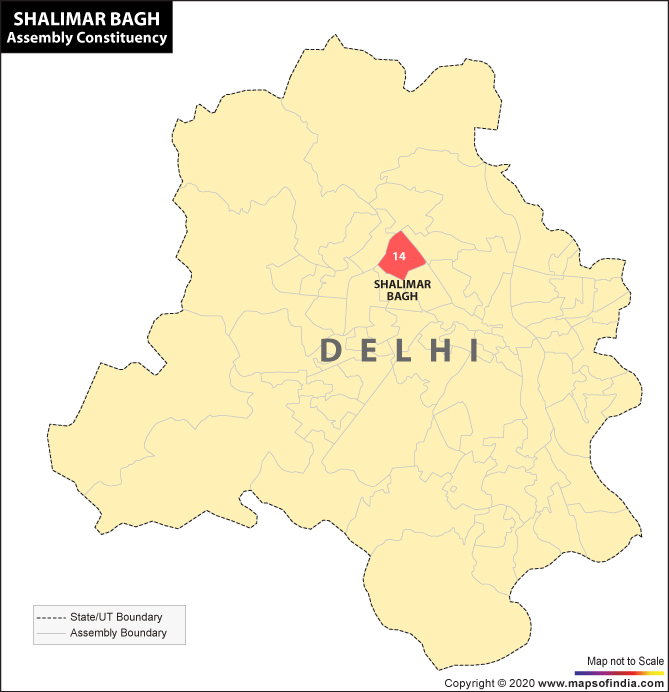 Delhi Map Highlighting Location of Shalimar Bagh Assembly Constituency