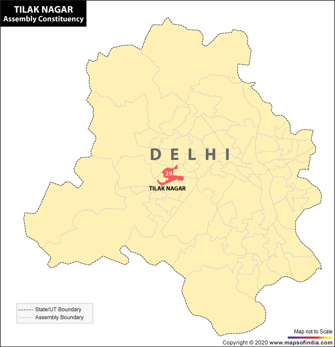 Delhi Map Highlighting Location of Tilak Nagar Assembly Constituency