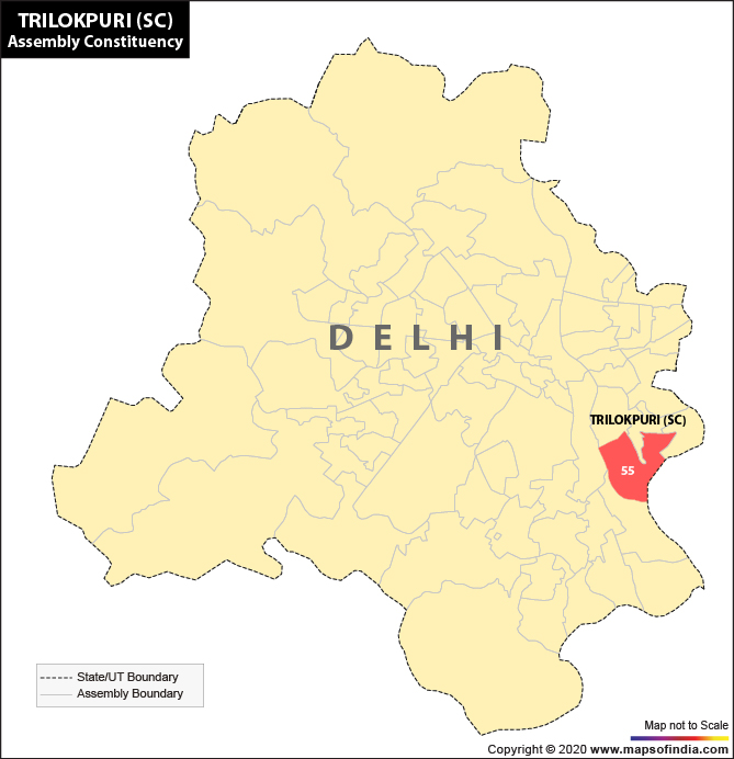 Delhi Map Highlighting Location of Trilokpuri Assembly Constituency