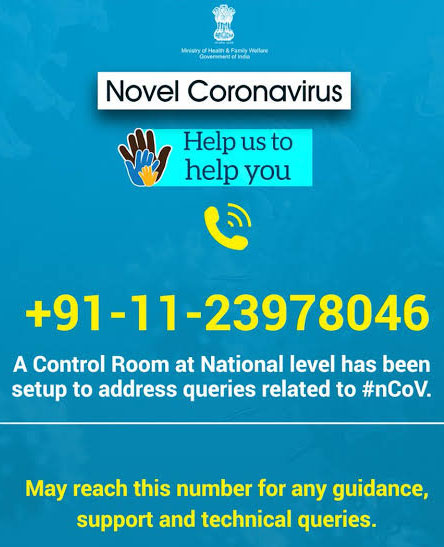 Helpline number for Coronavirus case in India