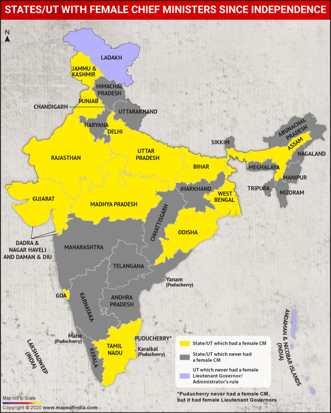 States and Union Territories in India with Female Chief Ministers since Independence
