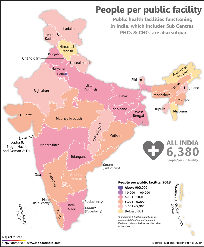 Map of India Showing Number of People Per Public Facility