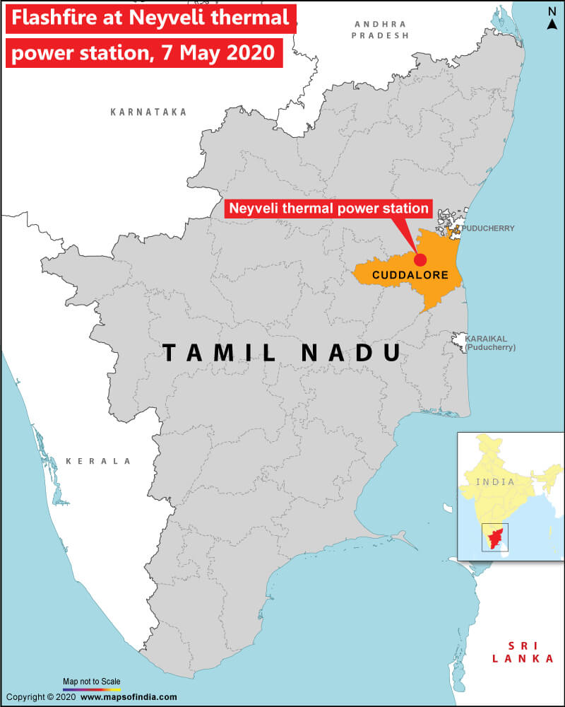Map of Tamil Nadu Showing Location of Neyvali Thermal Power Station