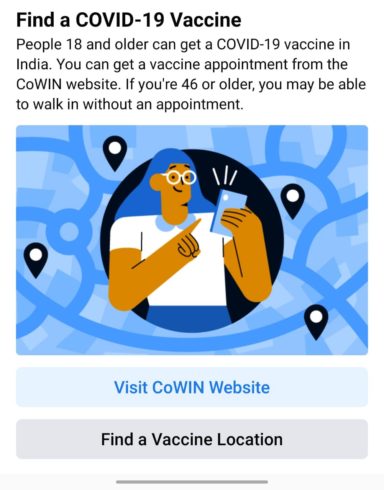 Facebook Covid-19 Vaccine Centre Finder