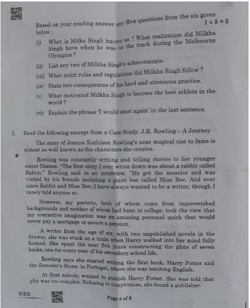 Class 10 English Literature Exam Today’s Term 2 Question Paper & Answer