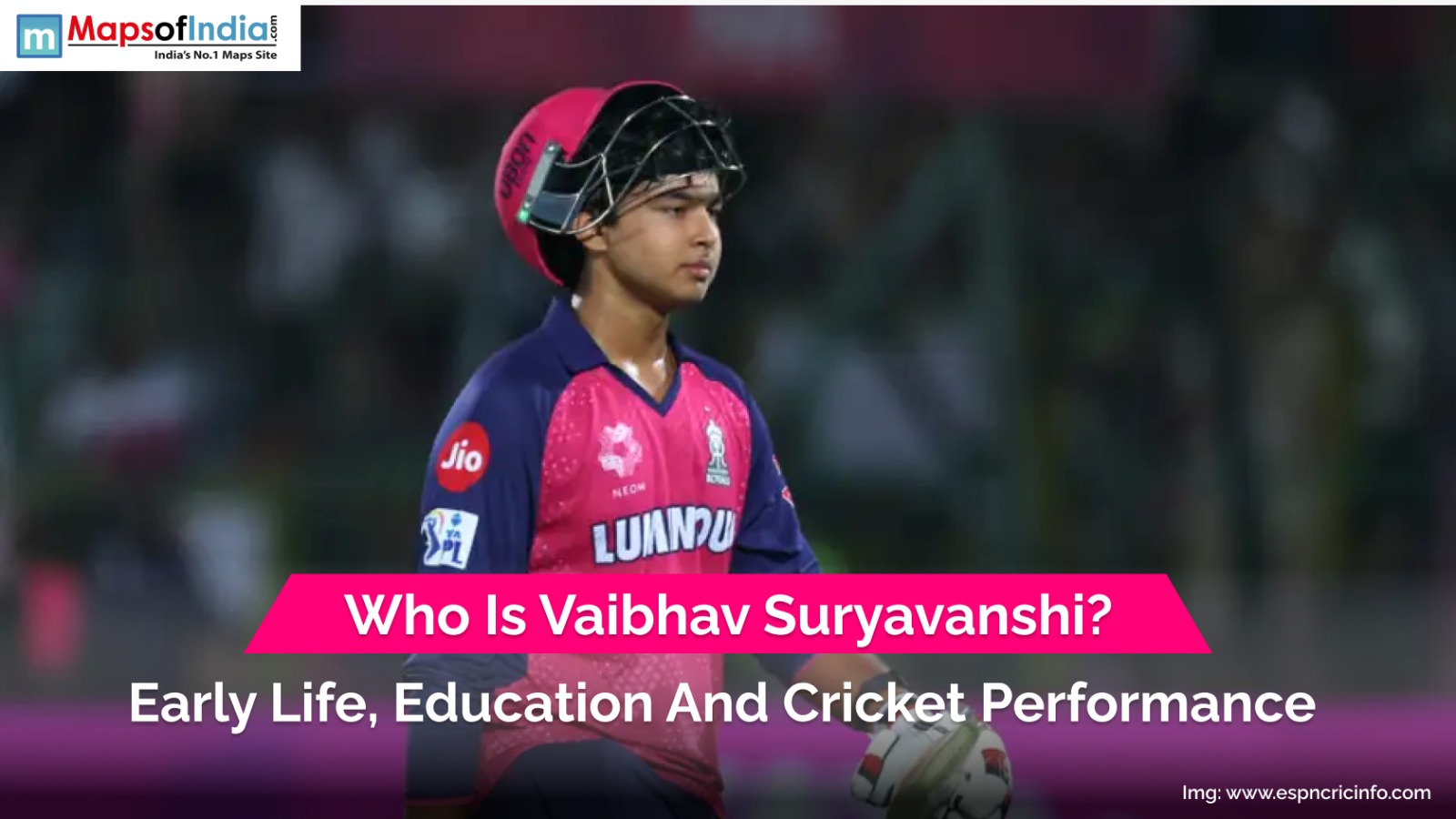 Portrait of Vaibhav Suryavanshi, a young professional with a confident smile, standing against a blurred background—used in a blog post discussing his background, achievements, and public presence.