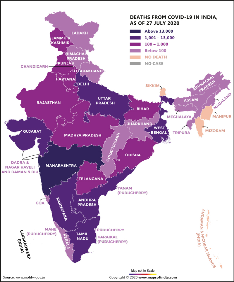 Map of State-wise Covid-19 Deaths in India