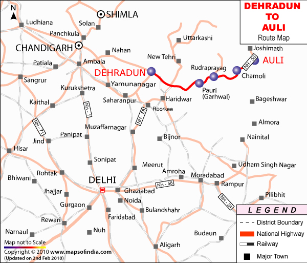 Dehradun to Auli Route Map