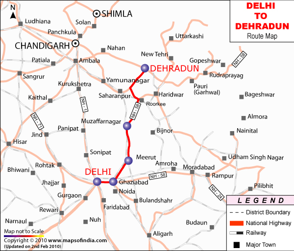 Delhi to Dehradun Route Map