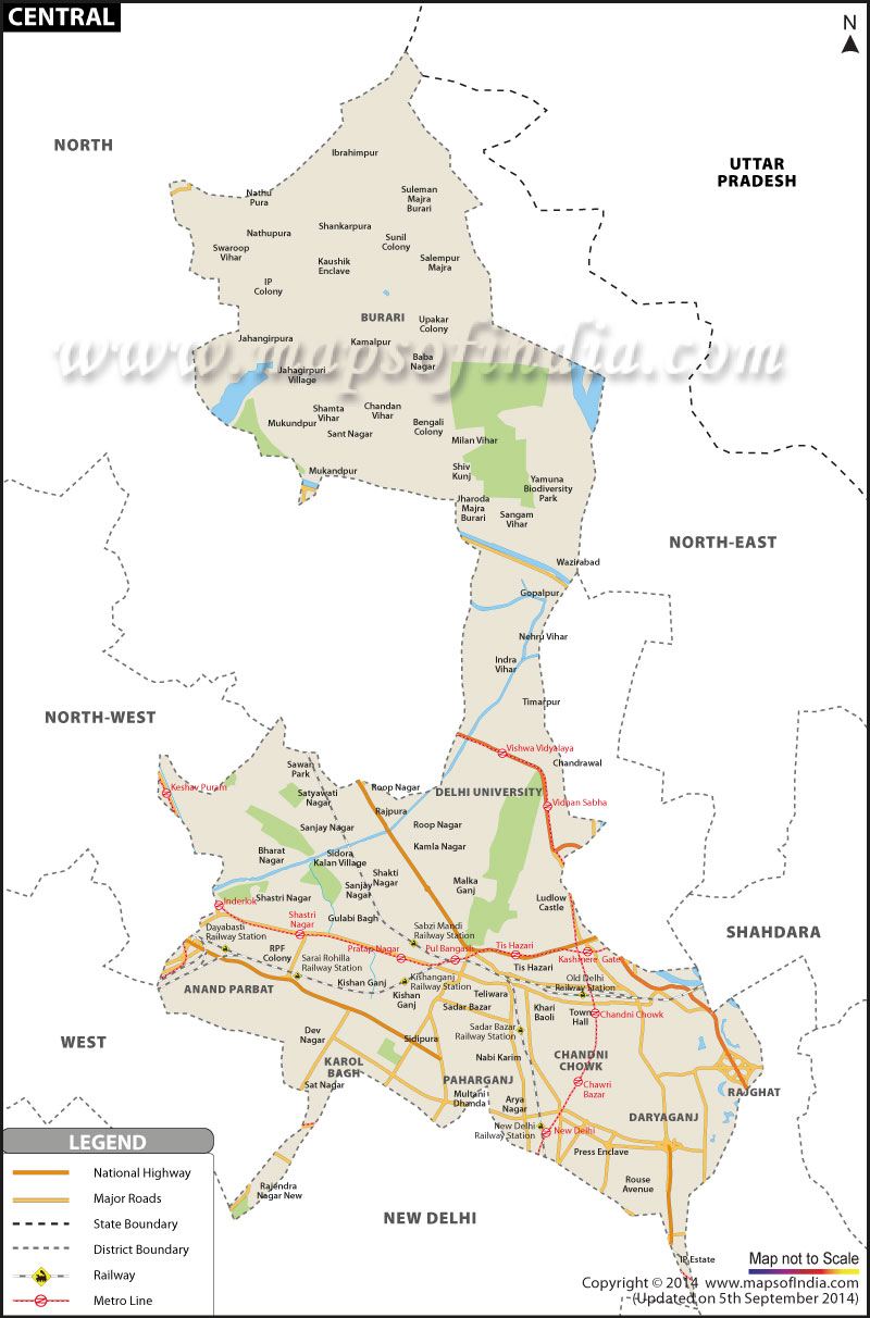 New Delhi, Central, South West And South Location Map