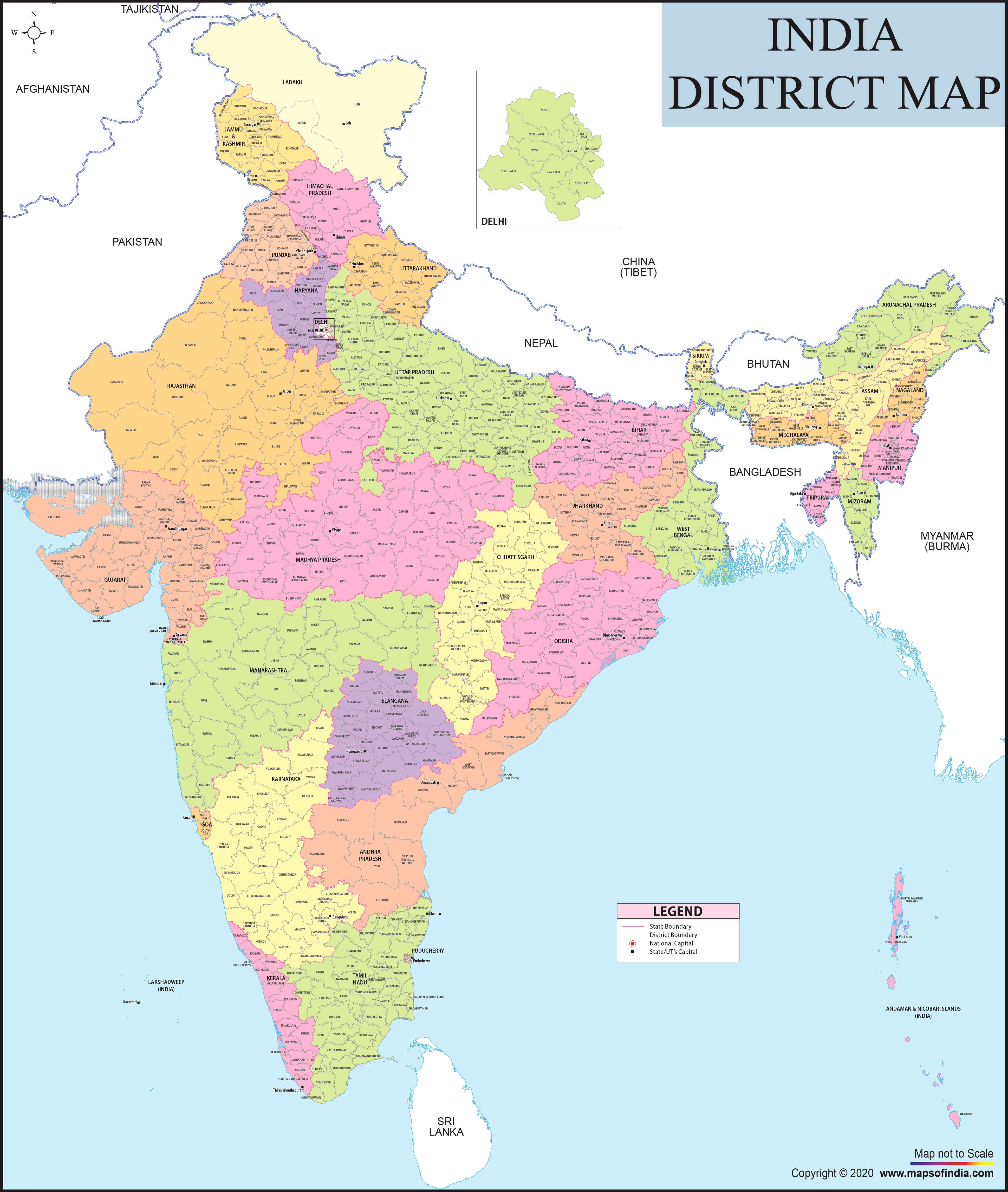 District Maps Of India State Wise Districts Of India