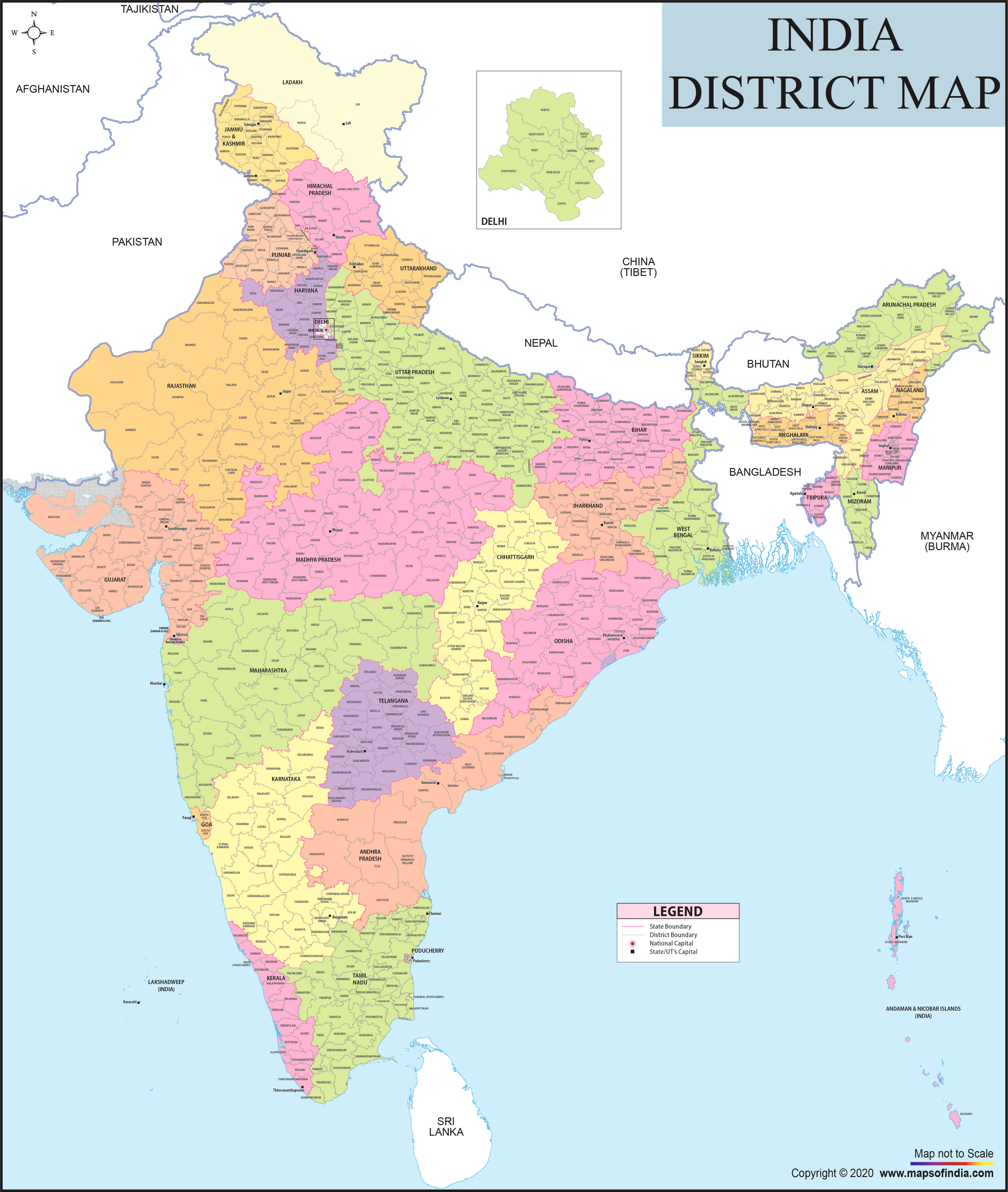 recent map of india state wise District Maps Of India State Wise Districts Of India recent map of india state wise