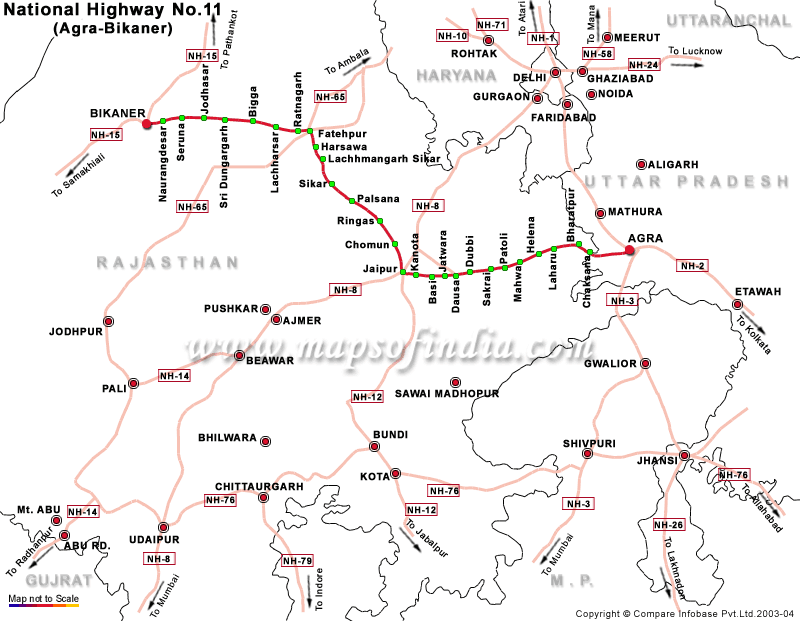 NH 11 Driving Direction Map