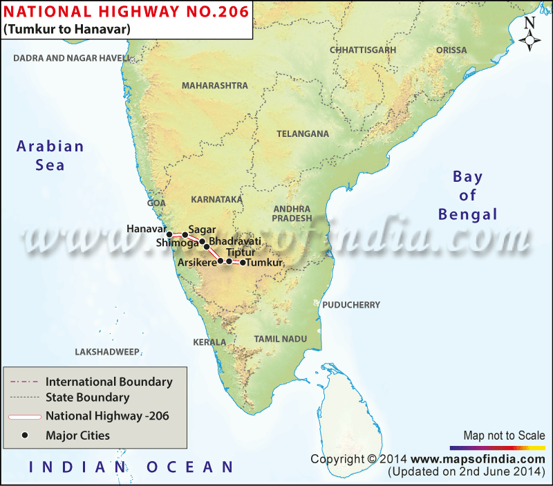 National Highway 206, Honavar to Tumkur Road Map