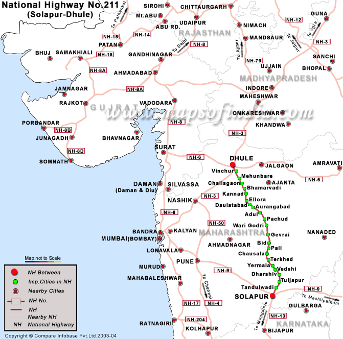 Distance Between Solapur To Hyderabad National Highway 211, Solapur To Dhule Road Map