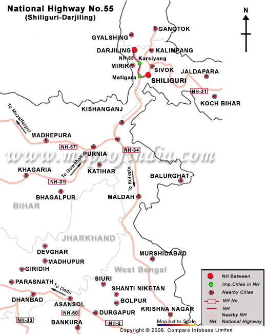 National Highway 55, Siliguri in Darjeeling Road Map National Highway 55, Siliguri in Darjeeling Road Map