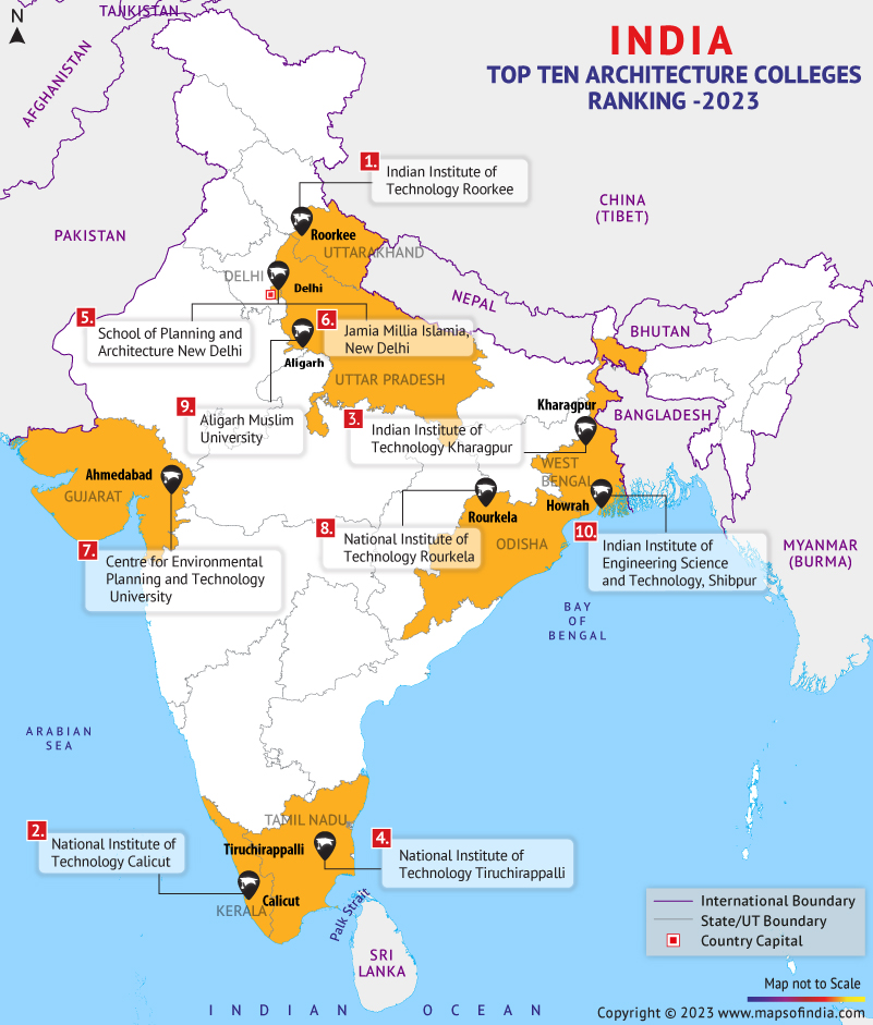 Map of Architecture Colleges in India