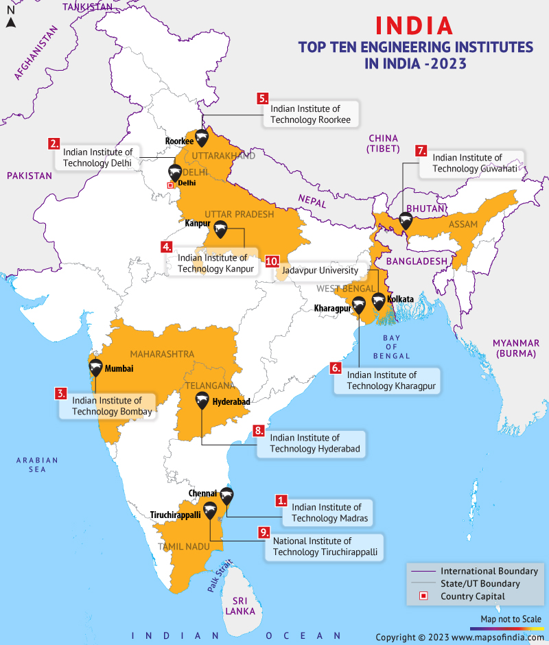 Map of Engineering Institutes in India