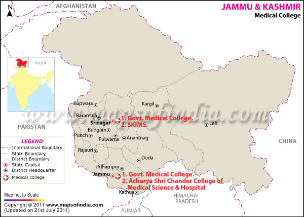 Map of Jammu and Kashmir Medical Colleges