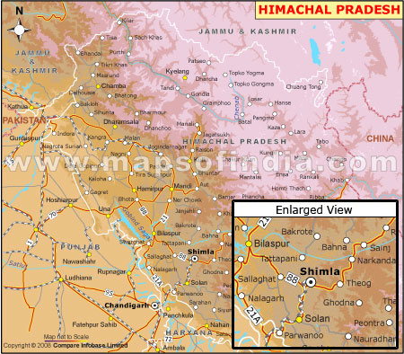 Elevation Map of Himachal Pradesh