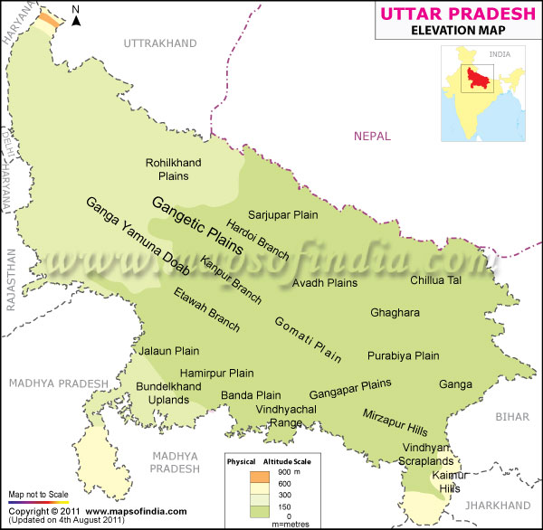 Elevation Map of Uttar Pradesh