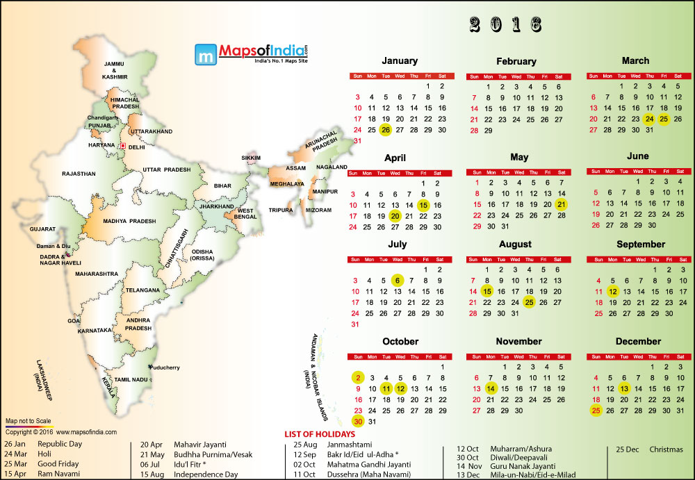 Year 16 Calendar Public Holidays In India In 16