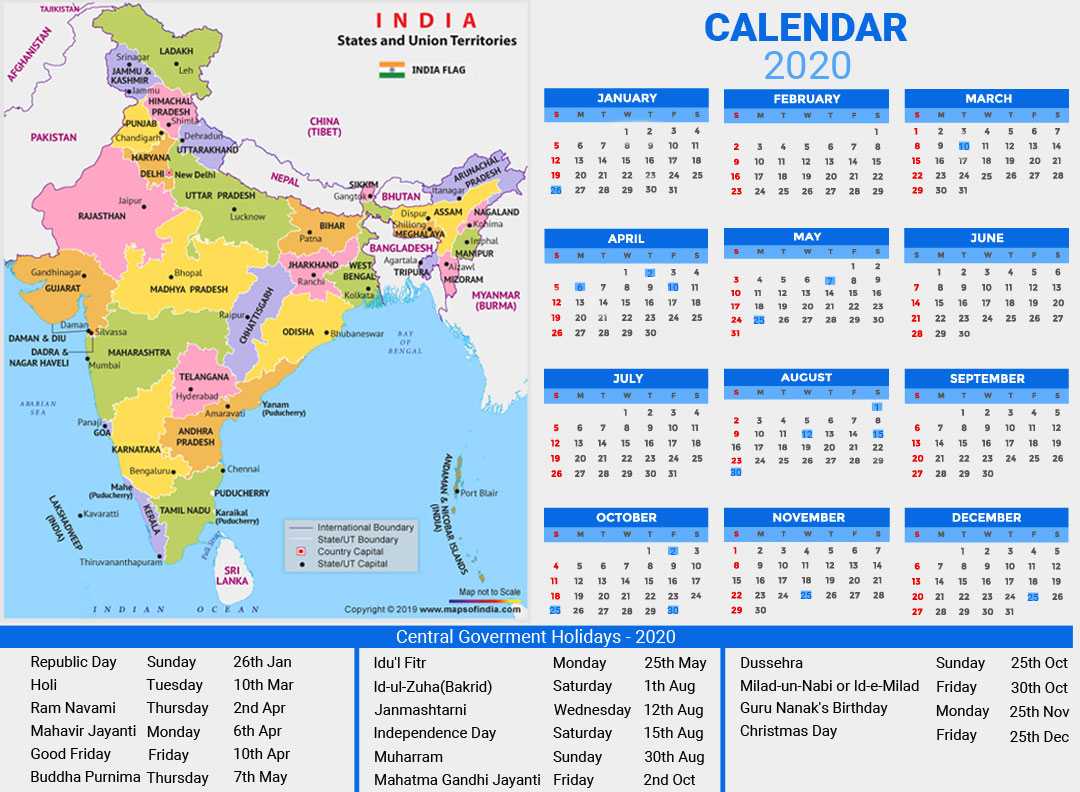 2020 Indian Holidays and Calendar