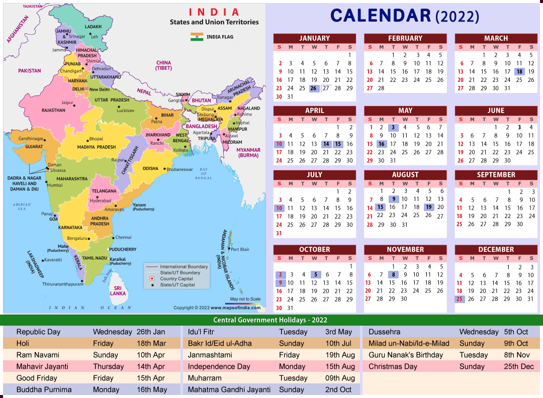 2022 calendar with holidays