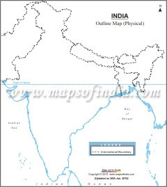 Download India Outline Map - Physical A4 Size