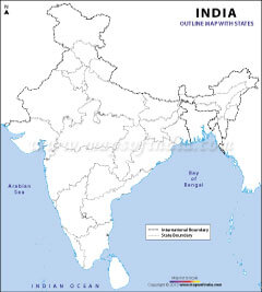 India Outline Map - Political A3 Size