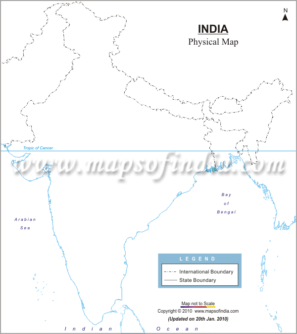 India Outline Map - Physical in GIF