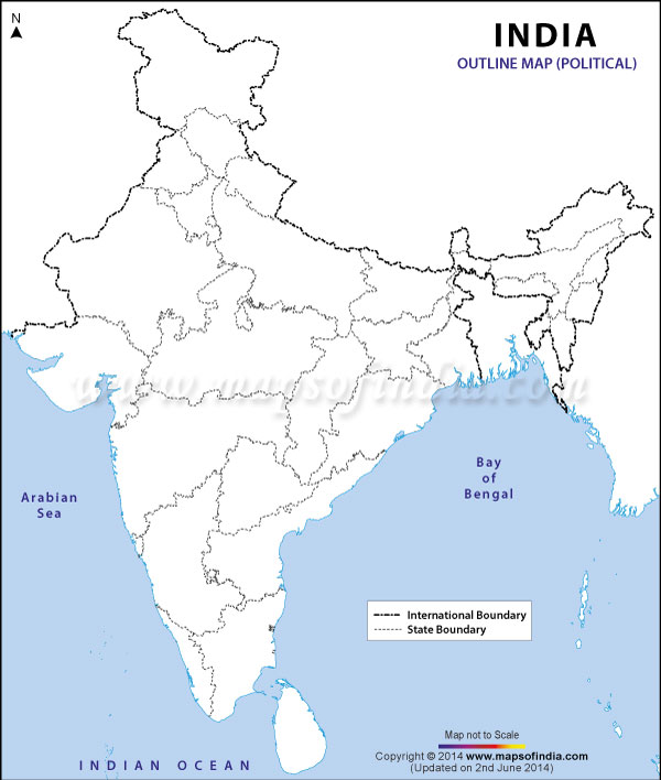 India Outline Map - Political in JPEG
