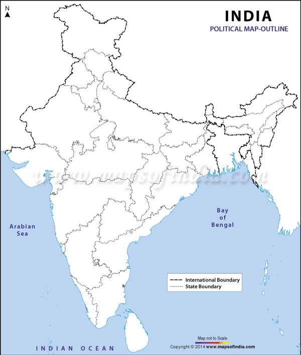 India Outline Map - Political in PNG