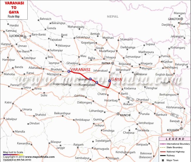 Varanasi to Gaya Route Map