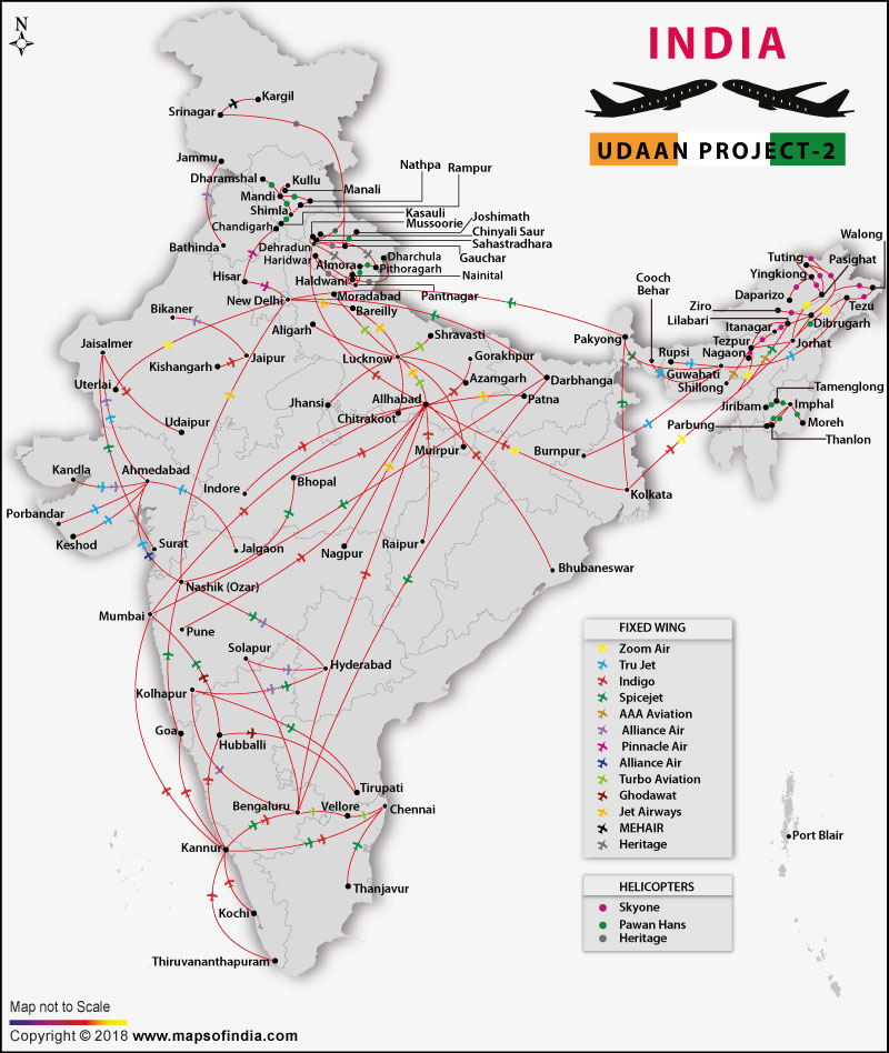 Map of UDAN Scheme 2 Airports and Regional Routes