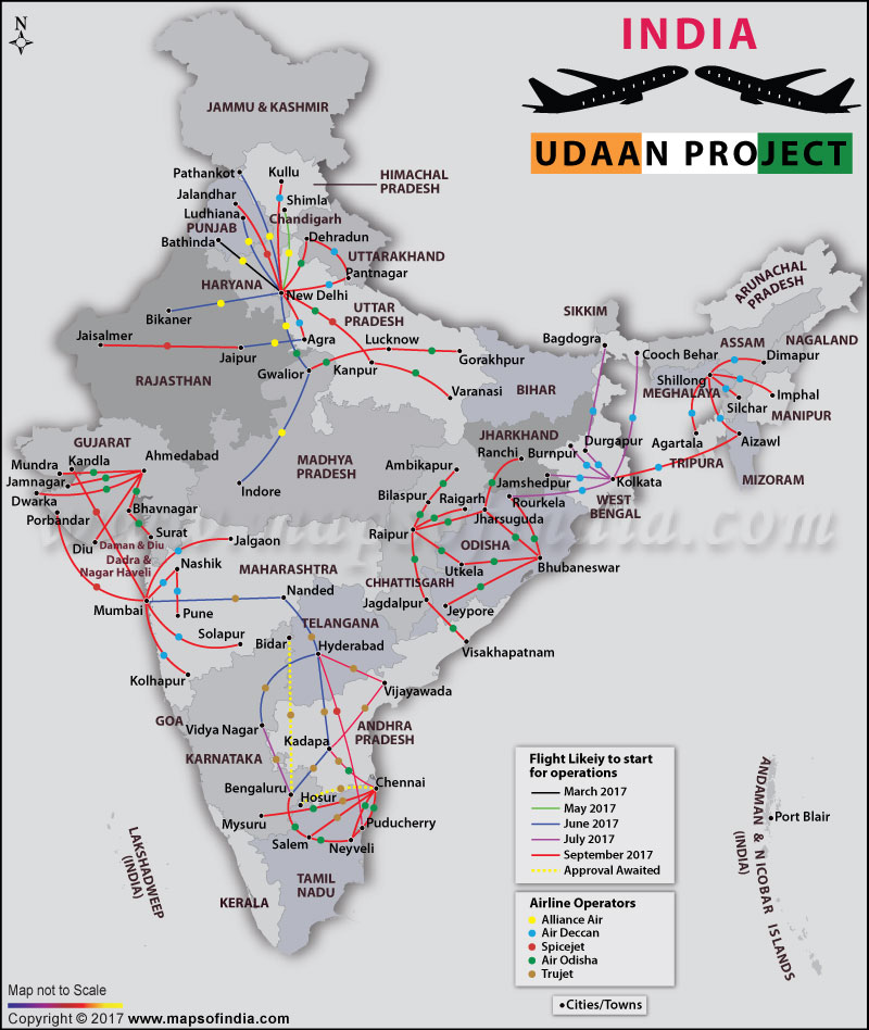 Map of UDAN Scheme Airports and Regional Routes