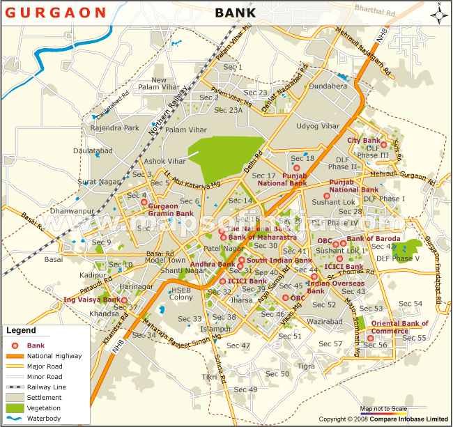 Map of Banks in Gurgaon