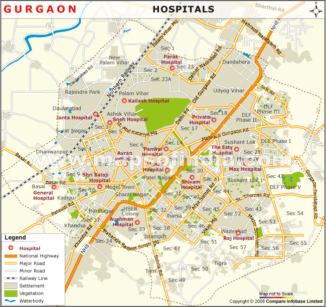 Map of Hospitals in Gurgaon Map of Hospitals in Gurgaon