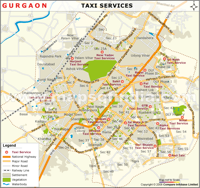 Map of Taxi Service in Gurgaon
