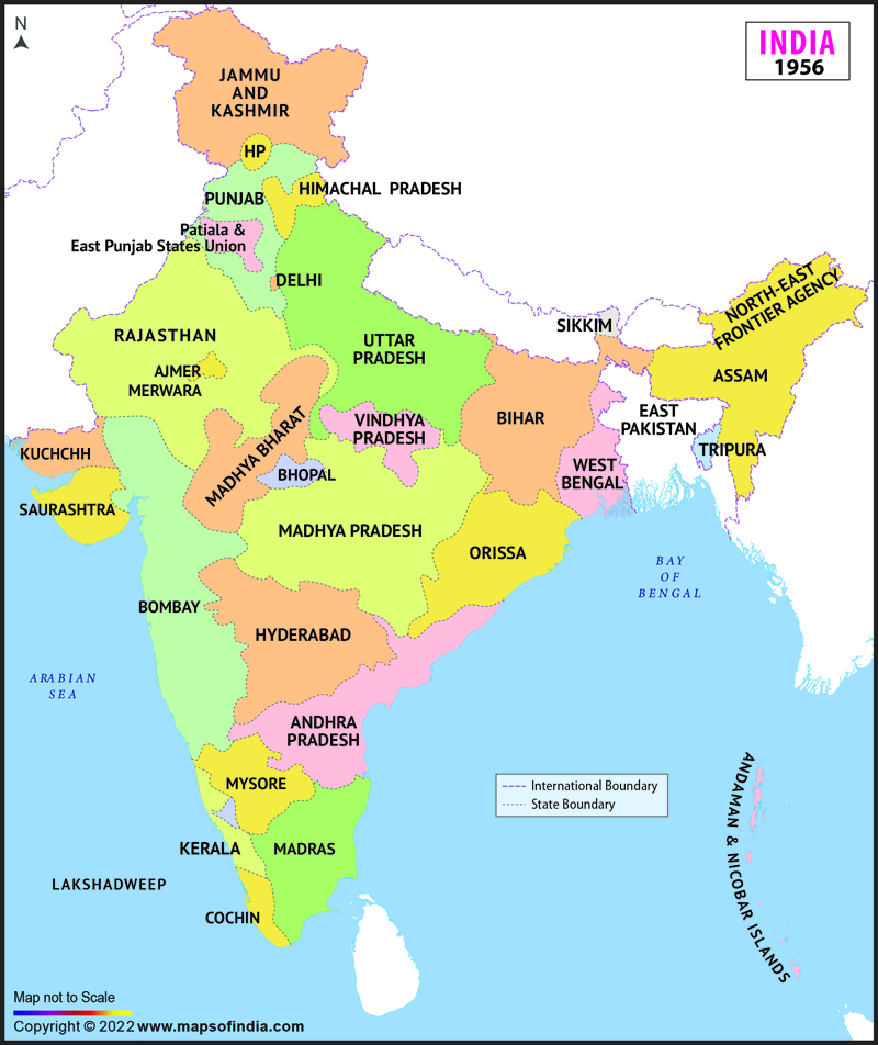 Map of India in 1956