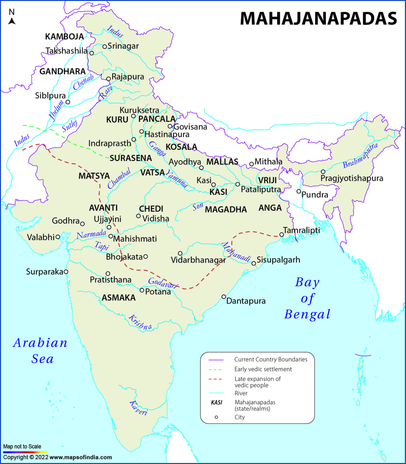 Magadh In India Map Mahajanapadas Map, Map Of 16 Mahajanapadas
