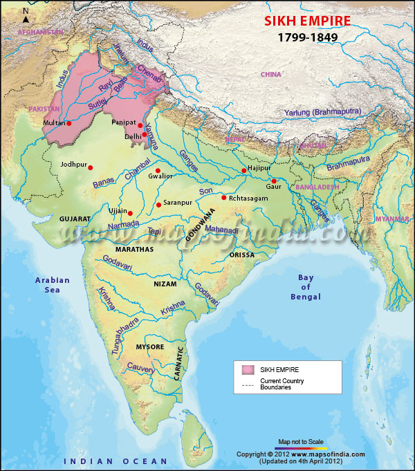 Map Of Punjab During Maharaja Ranjit Singh Sikh Empire Map
