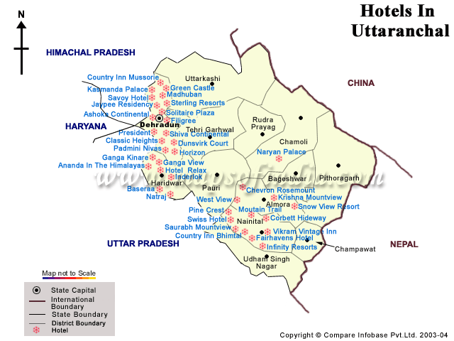 Uttarakhand Hotels Map
