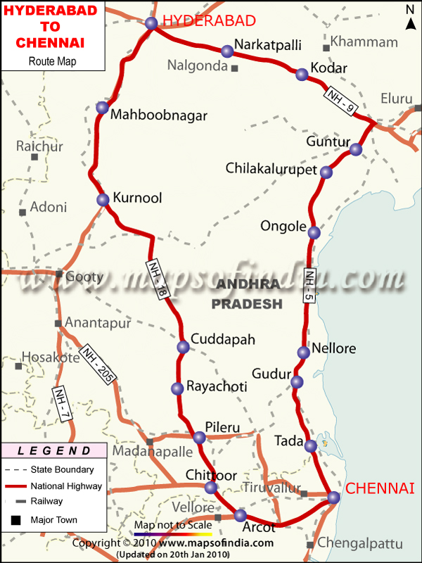 Hyderabad to Chennai Route Map