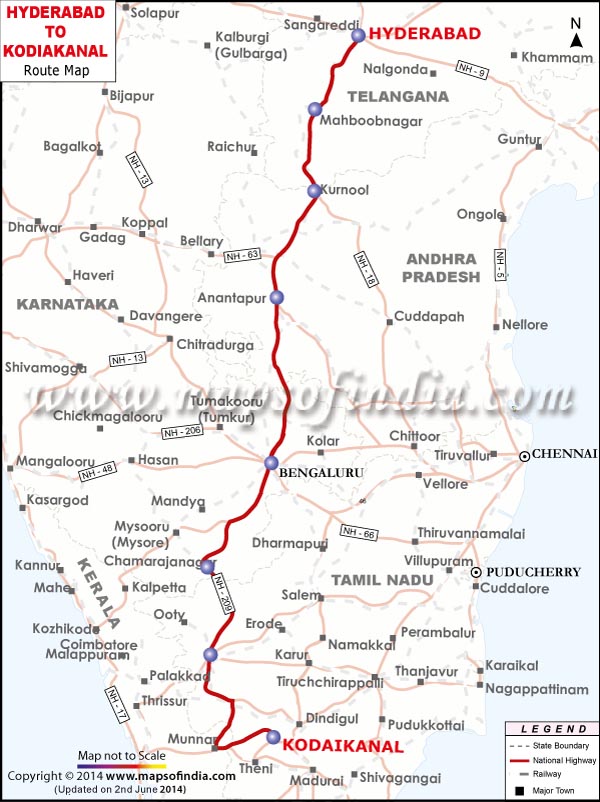 Hyderabad to Kodaikanal Route Map